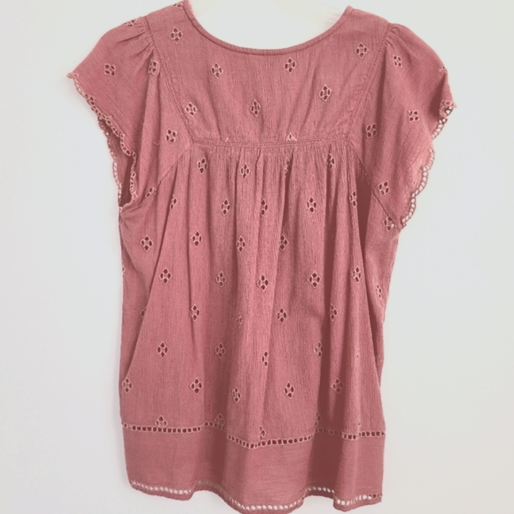 Denver Hayes Dusty Pink Eyelet Blouse Medium Boho Cottagecore Top - Picture 4 of 9